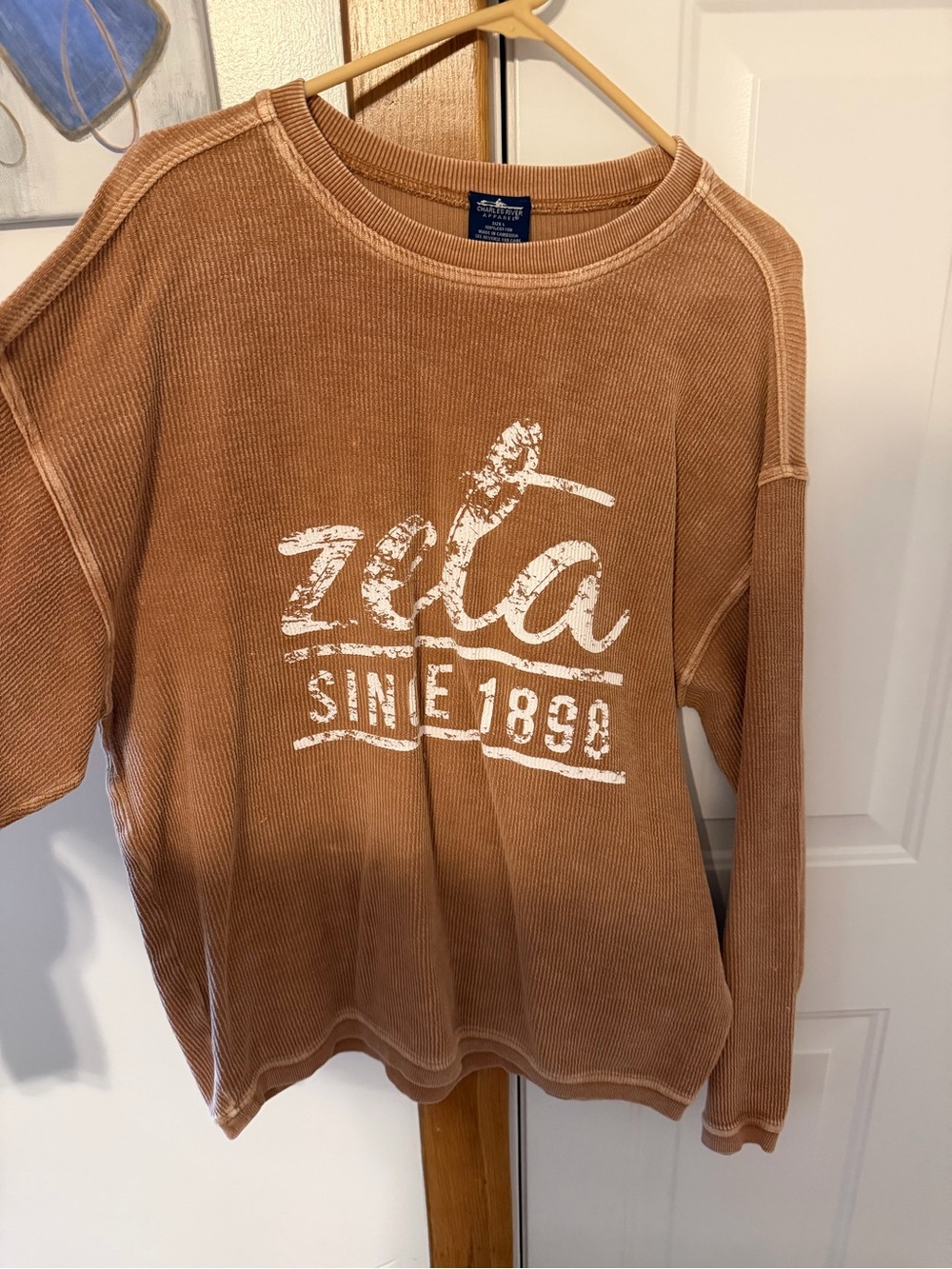 Women’s Zeta Tau Alpha Crewneck Waffle Knit Sweatshirt - Tan size L